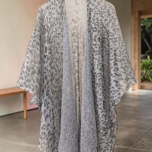 Casual Leopard Print Tassel Hem Loose Cardigan