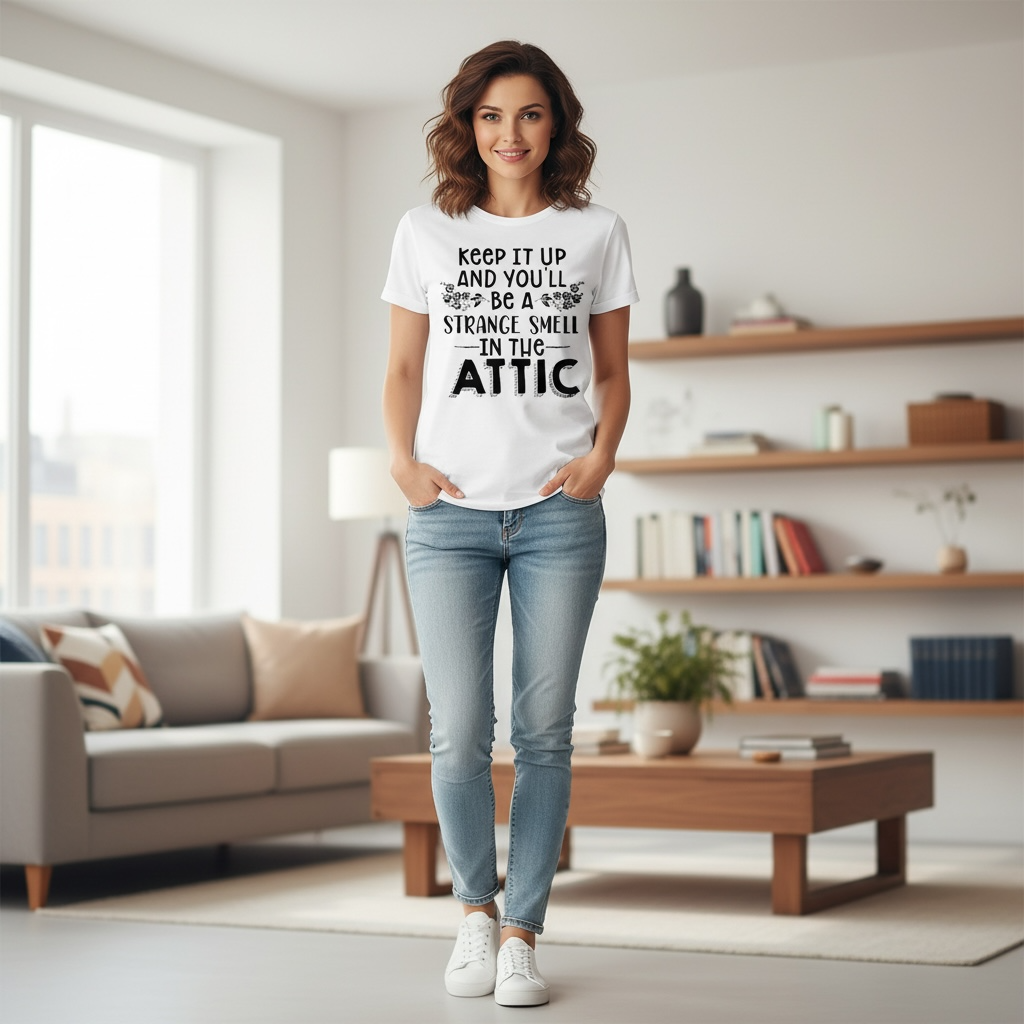 "KEEP IT UP AND YOU'LL BE A STRANGE SMELL IN THE ATTIC" T-SHIRT