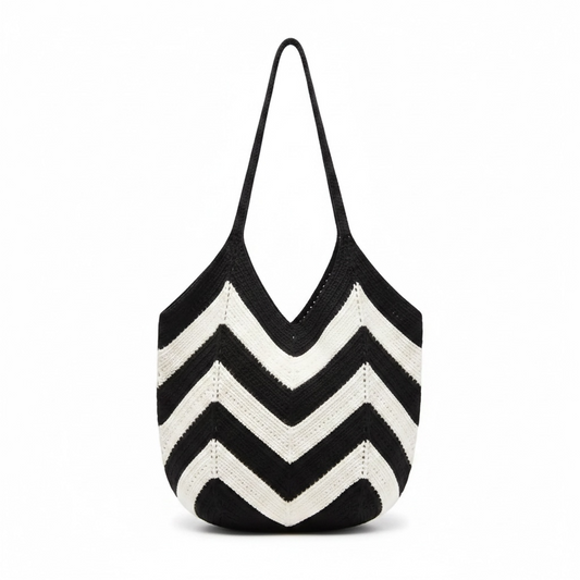 FUN GEOMETRIC CONTRAST COLOR HANDMADE KNITTED HANDBAG