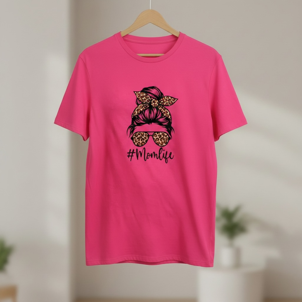 MomLife Graphic T-Shirt – Leopard Print Bow and Sunglasses