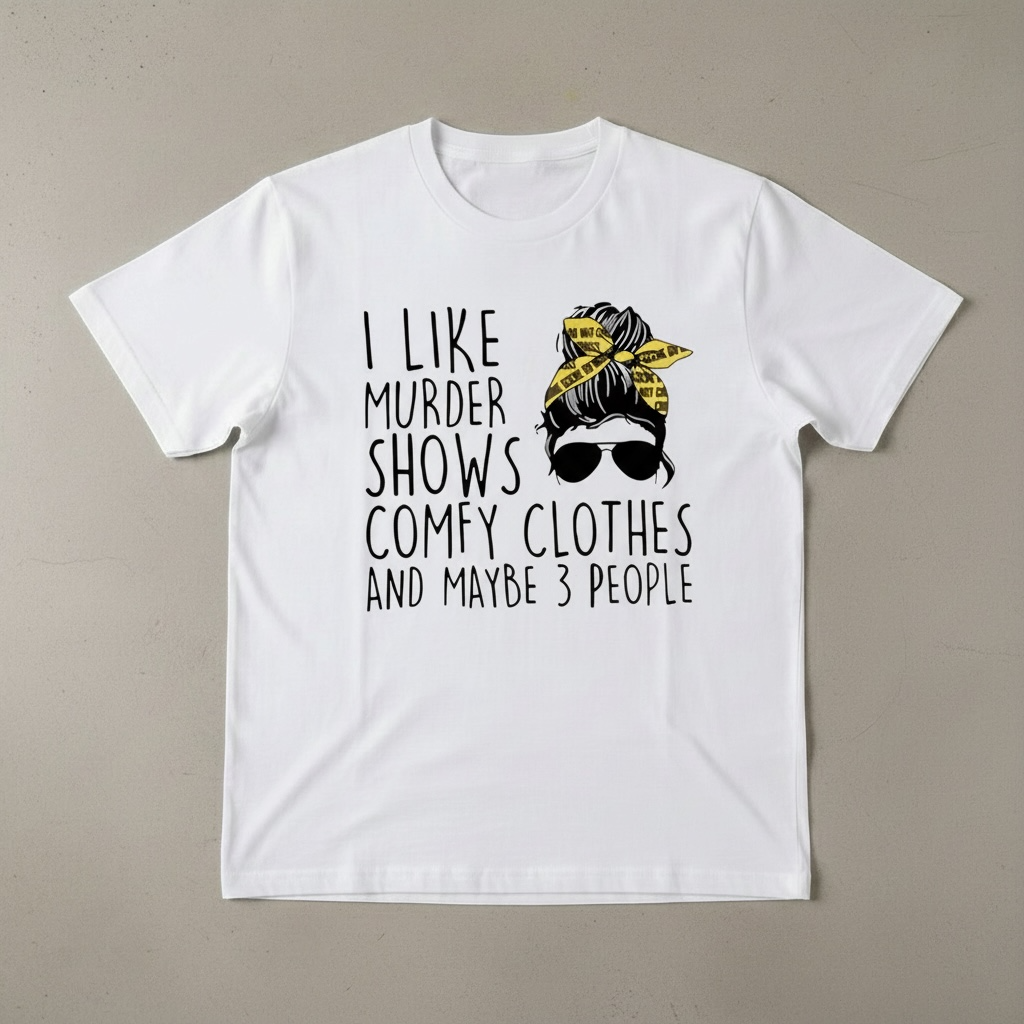 "I LIKE MURDER SHOWS, COMFY CLOTHES, AND MAYBE 3 PEOPLE" T-SHIRT