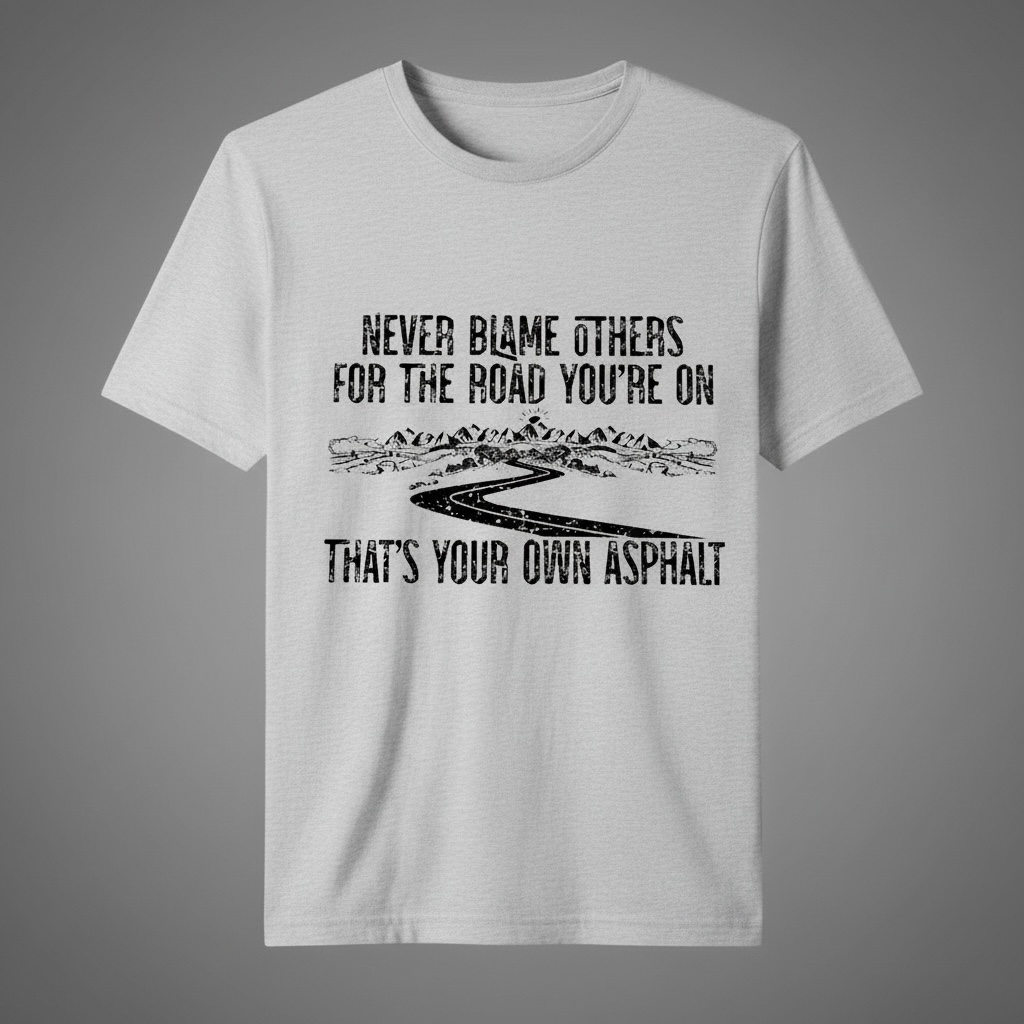 "NEVER BLAME OTHERS FOR THE ROAD YOU'RE ON, THAT'S YOUR OWN ASPHALT" T-SHIRT