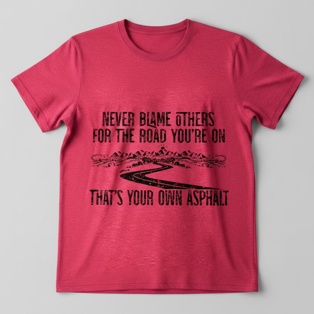 "NEVER BLAME OTHERS FOR THE ROAD YOU'RE ON, THAT'S YOUR OWN ASPHALT" T-SHIRT