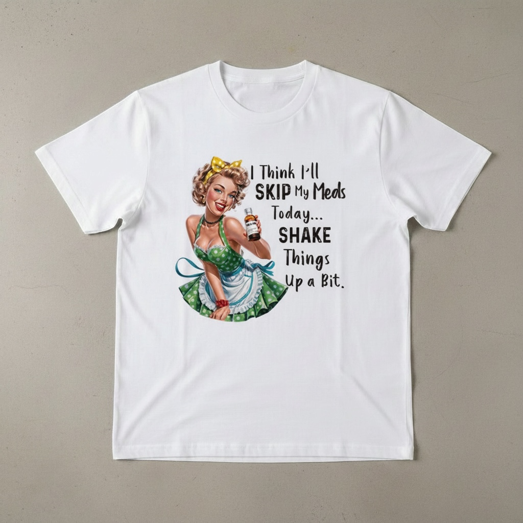 "I THINK I'LL SKIP MY MEDS TODAY... SHAKE THINGS UP A BIT" T-SHIRT