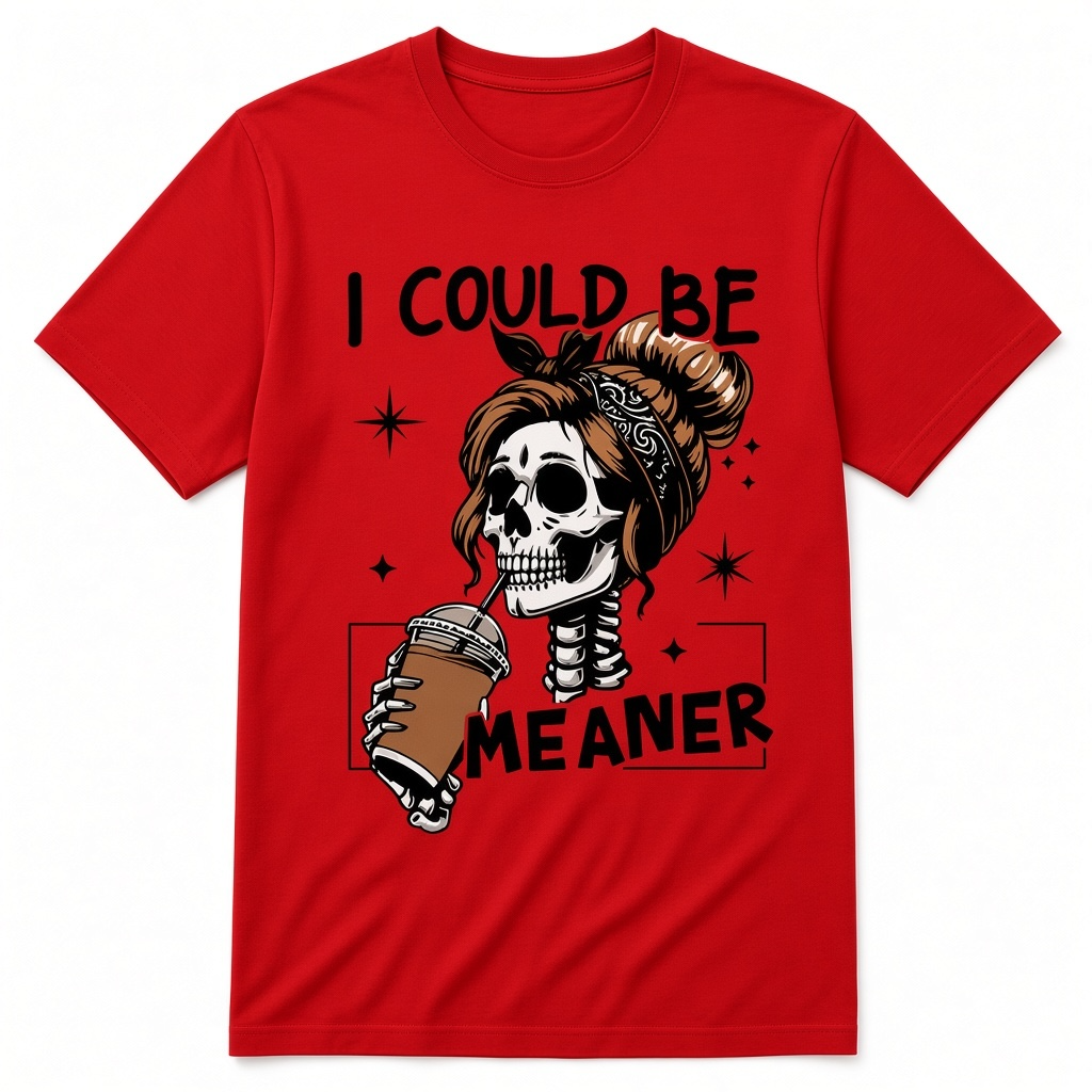 I Could Be Meaner Skeleton Coffee Graphic T-Shirt