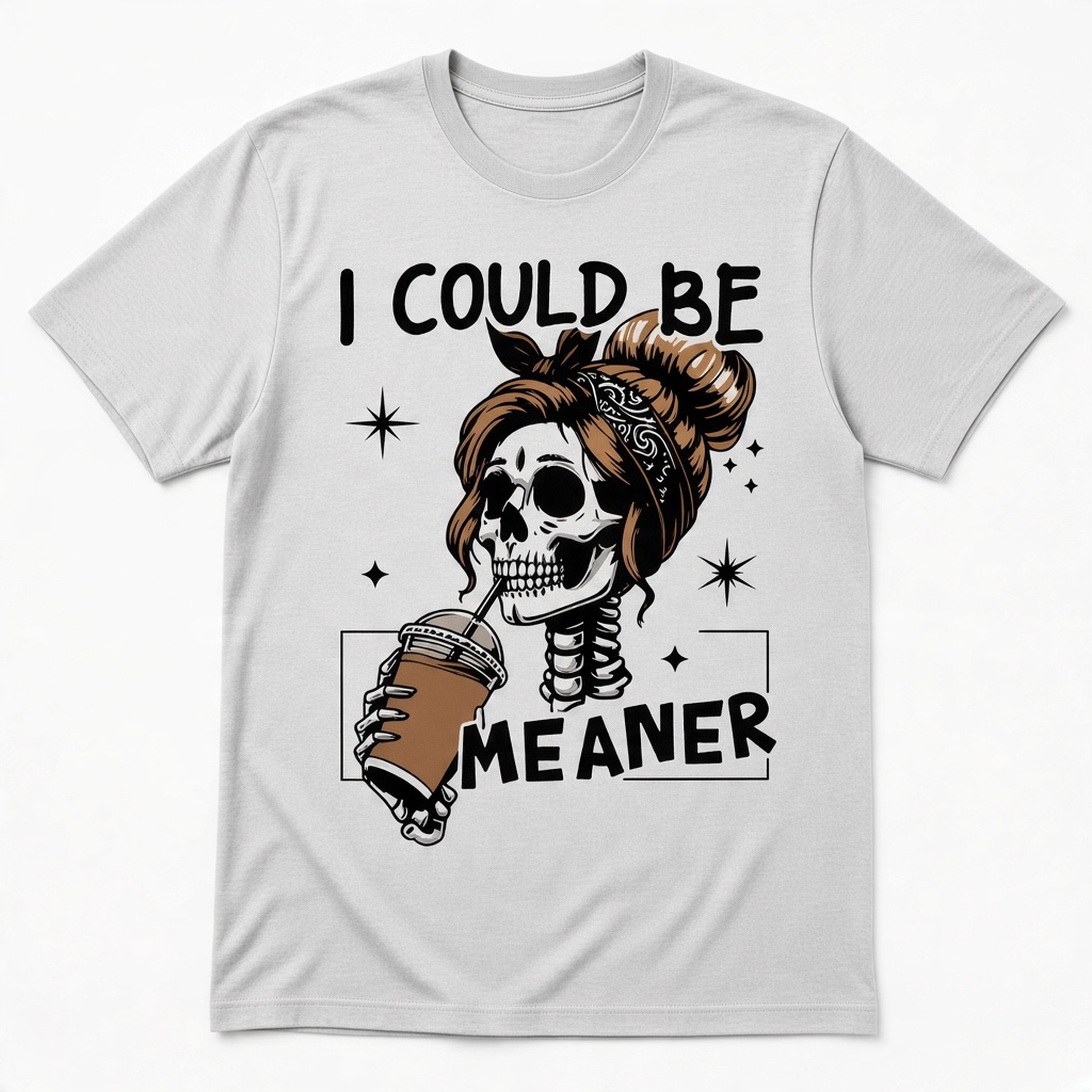 I Could Be Meaner Skeleton Coffee Graphic T-Shirt