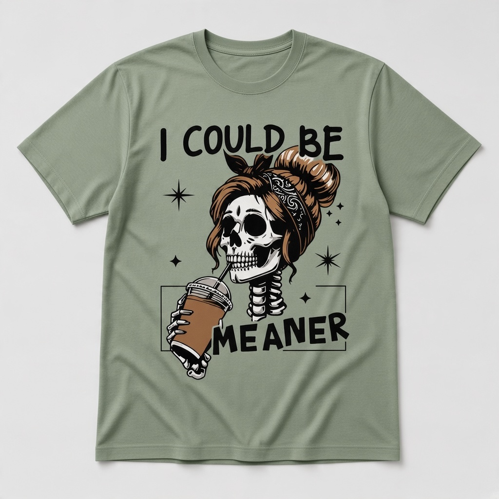 I Could Be Meaner Skeleton Coffee Graphic T-Shirt