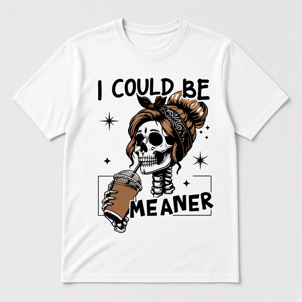 I Could Be Meaner Skeleton Coffee Graphic T-Shirt
