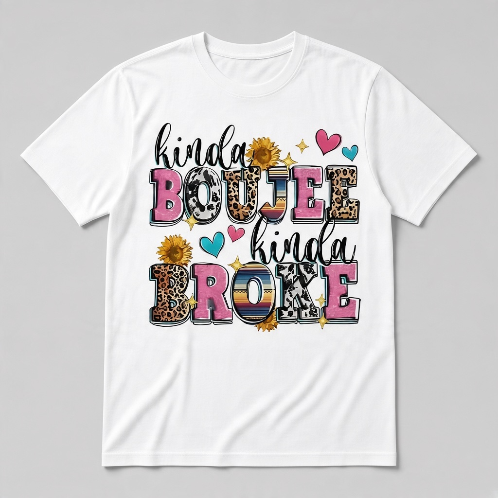 Kinda Boujee Kinda Broke Graphic T-Shirt with Sunflowers