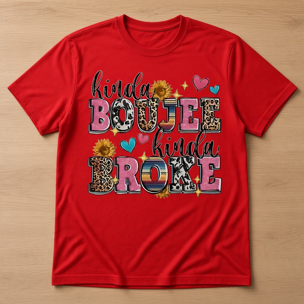 Kinda Boujee Kinda Broke Graphic T-Shirt with Sunflowers