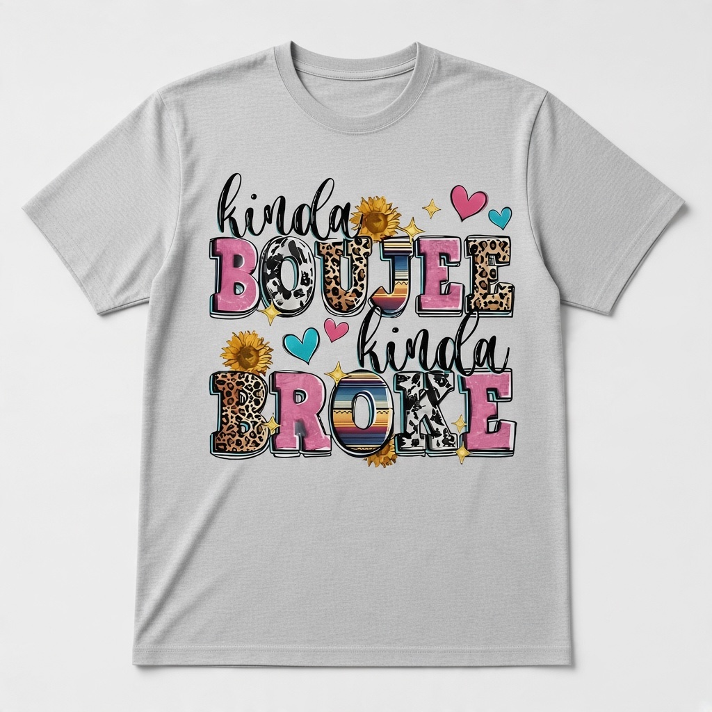 Kinda Boujee Kinda Broke Graphic T-Shirt with Sunflowers