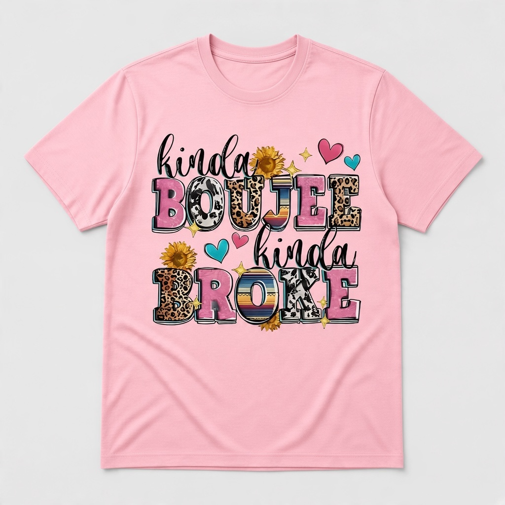 Kinda Boujee Kinda Broke Graphic T-Shirt with Sunflowers