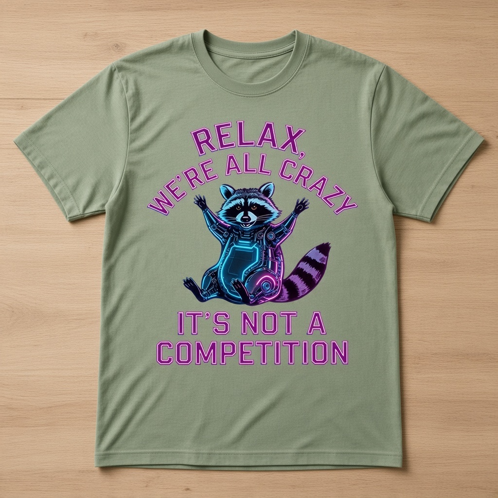 Relax We're All Crazy Raccoon Graphic T-Shirt