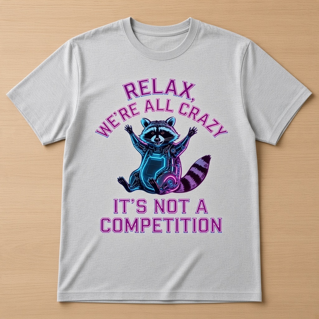 Relax We're All Crazy Raccoon Graphic T-Shirt