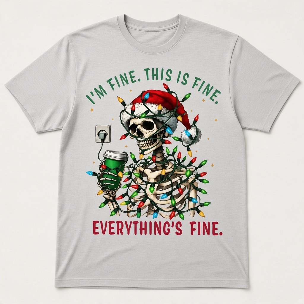 Funny Christmas Skeleton T-Shirt – I'm Fine Holiday Graphic Tee