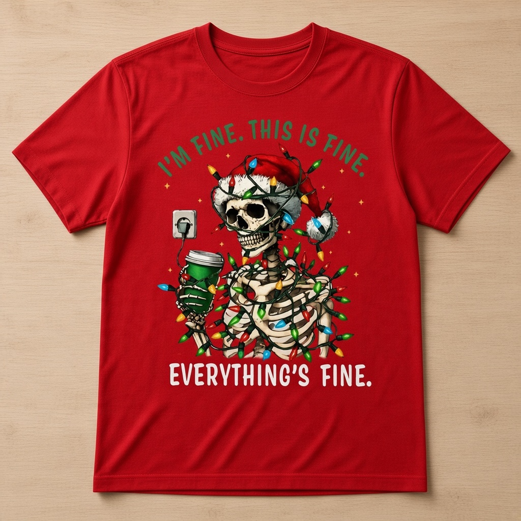 Funny Christmas Skeleton T-Shirt – I'm Fine Holiday Graphic Tee