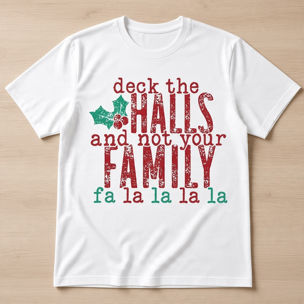 Deck the Halls and Not Your Family T-Shirt – Funny Christmas Graphic Tee