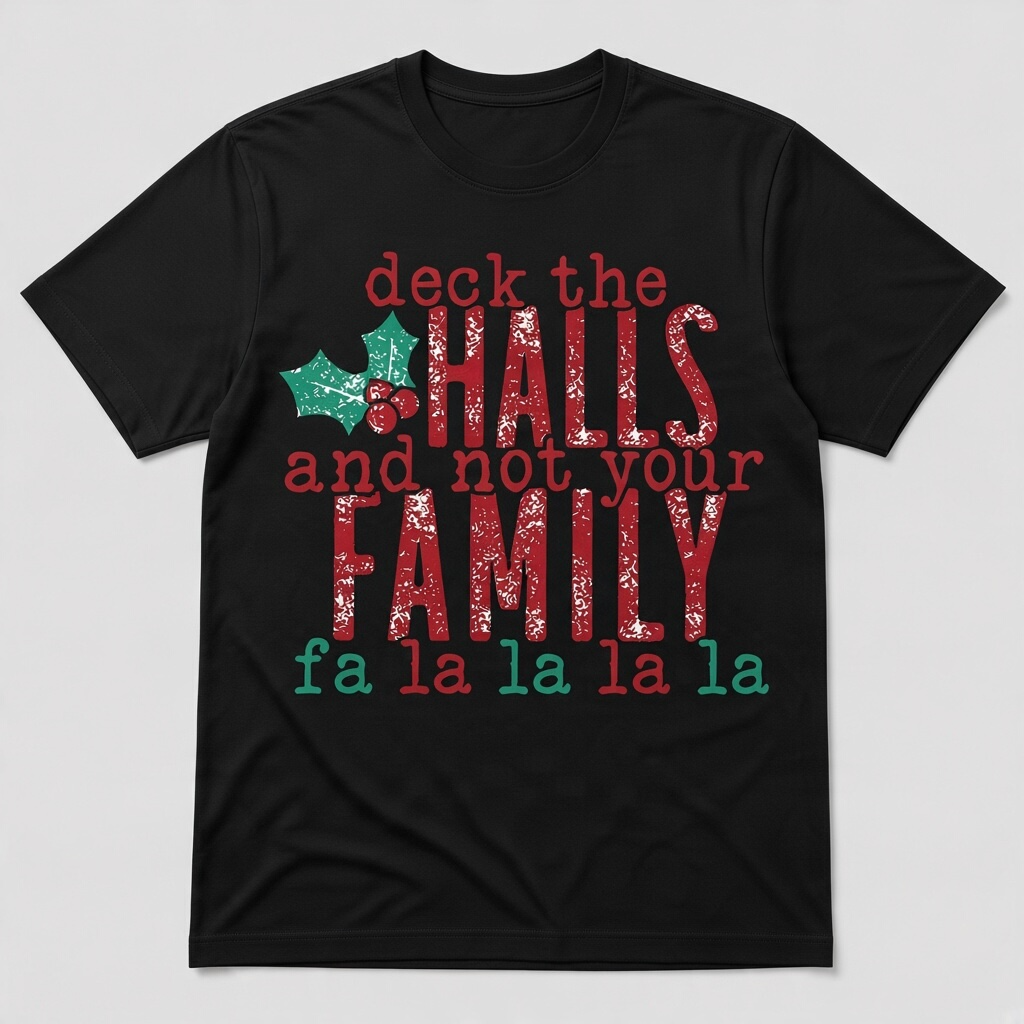 Deck the Halls and Not Your Family T-Shirt – Funny Christmas Graphic Tee