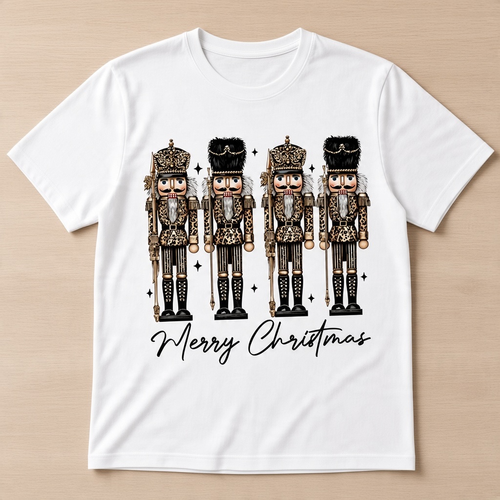 Leopard Print Nutcracker Christmas T-Shirt – Merry Christmas Graphic Tee