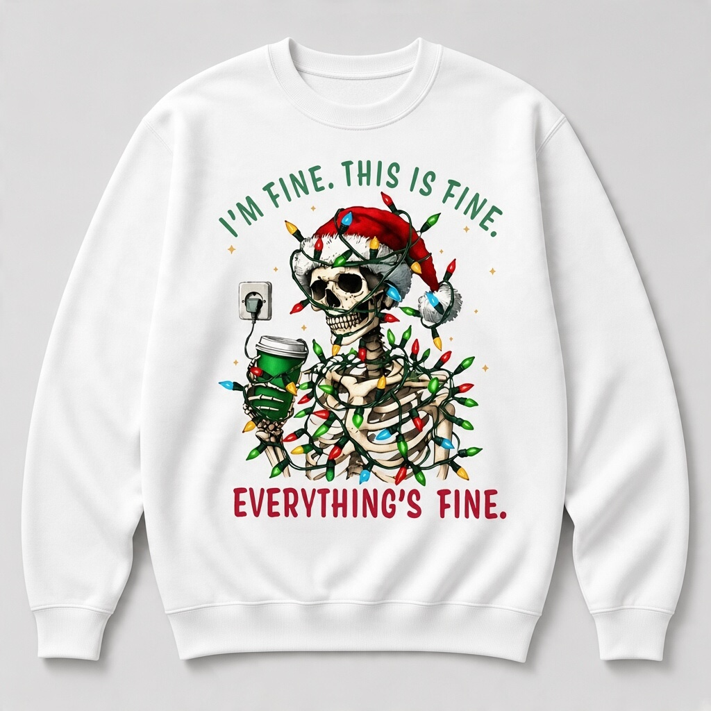 I’m Fine Christmas Skeleton Sweatshirt – Funny Holiday Graphic