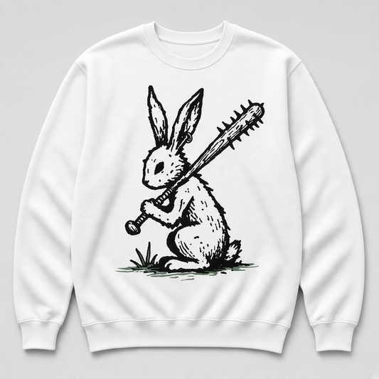 Edgy Rabbit Graphic Crewneck Sweatshirt – White