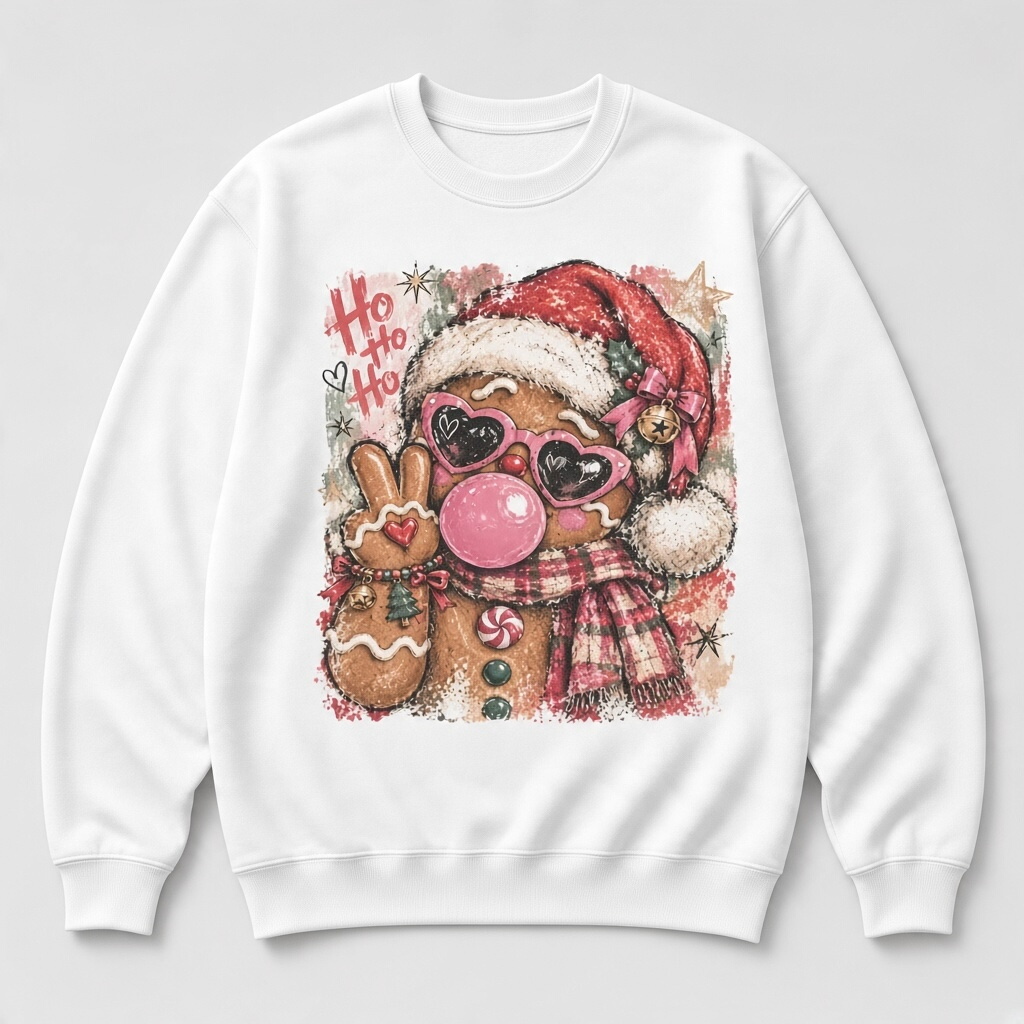 Gingerbread Christmas Sweatshirt with Pink Sunglasses