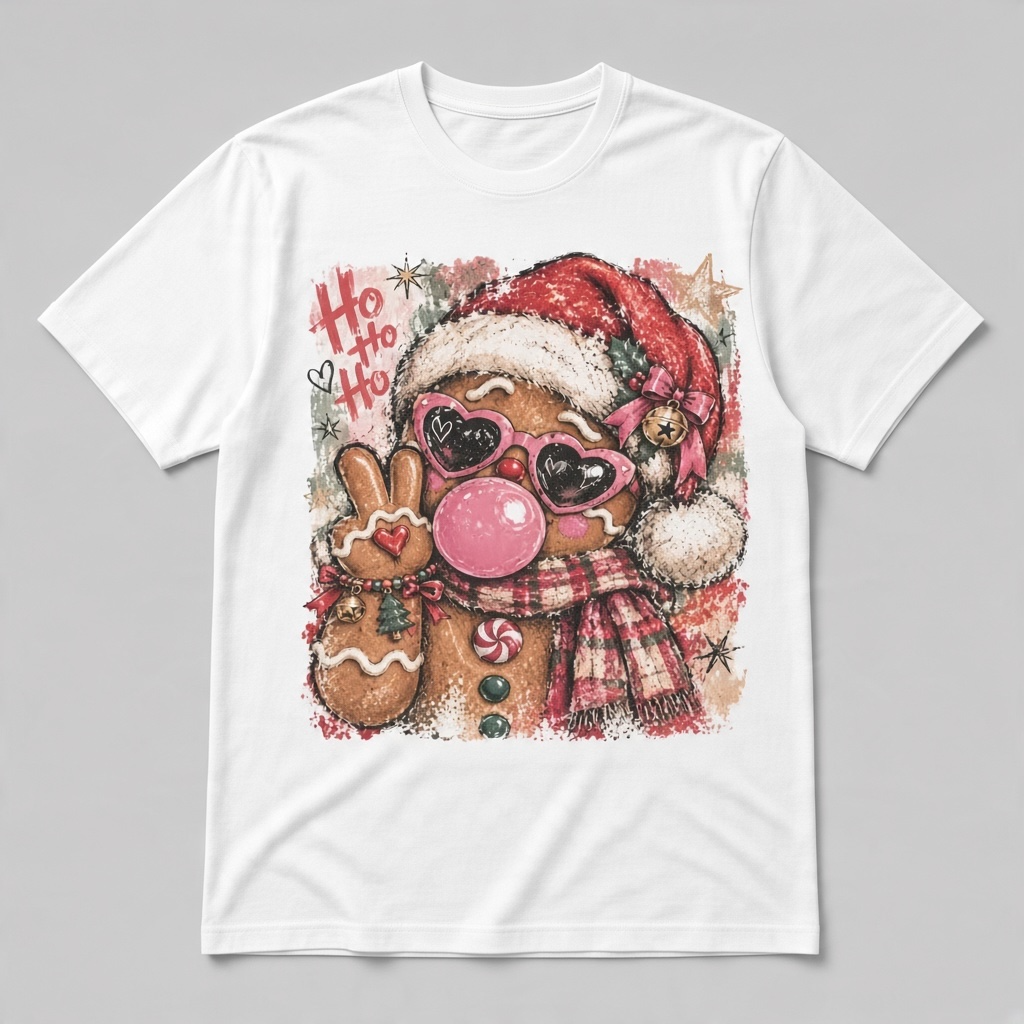 Gingerbread Christmas T-Shirt with Pink Sunglasses