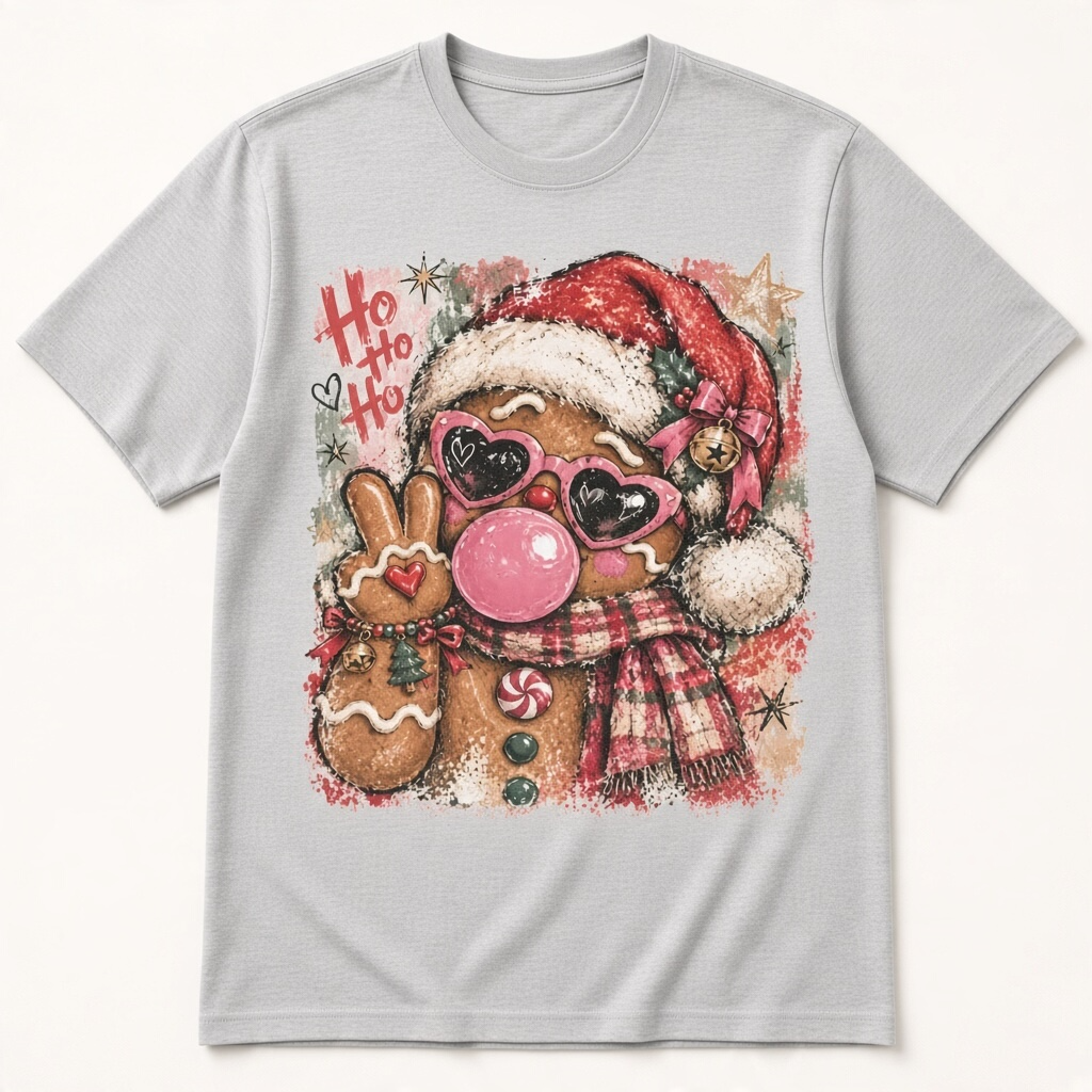 Gingerbread Christmas T-Shirt with Pink Sunglasses