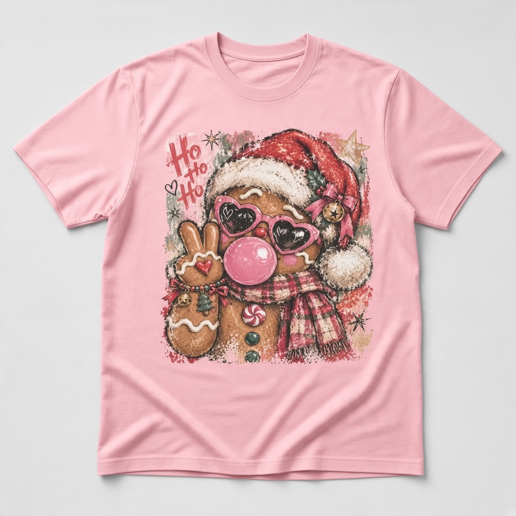 Gingerbread Christmas T-Shirt with Pink Sunglasses