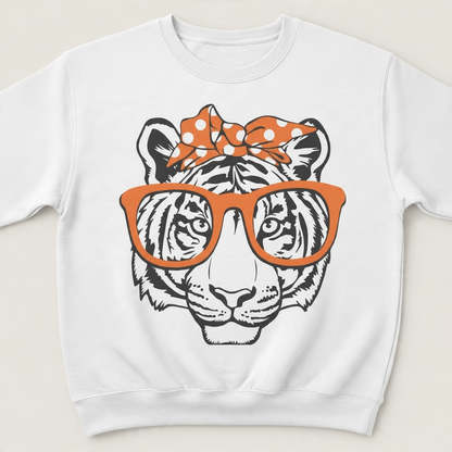 Tiger With Orange Glasses and Bow Graphic Sweatshirt