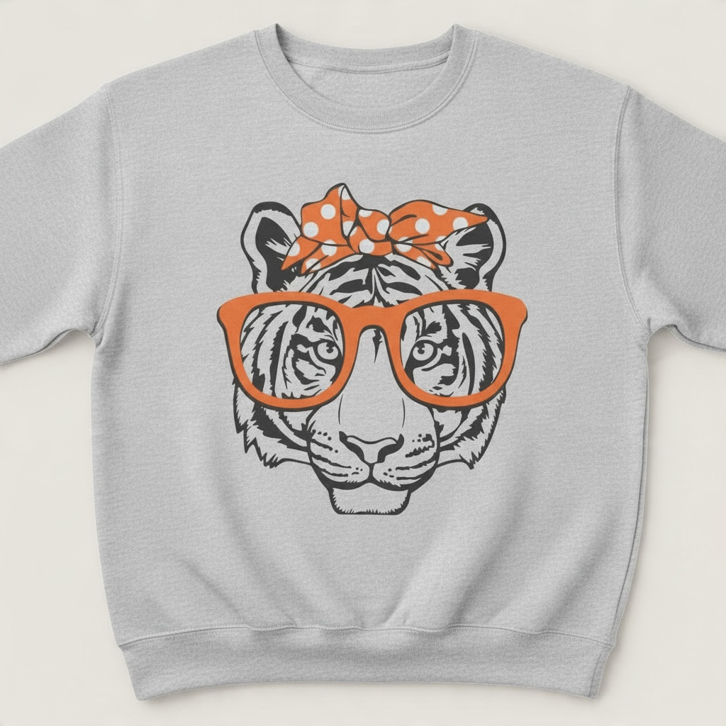 Tiger With Orange Glasses and Bow Graphic Sweatshirt