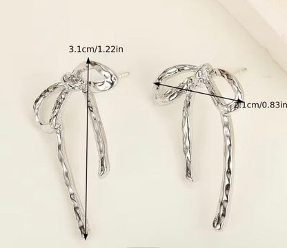 Black Trendy Hollow-Out Large Bow Stud Earrings